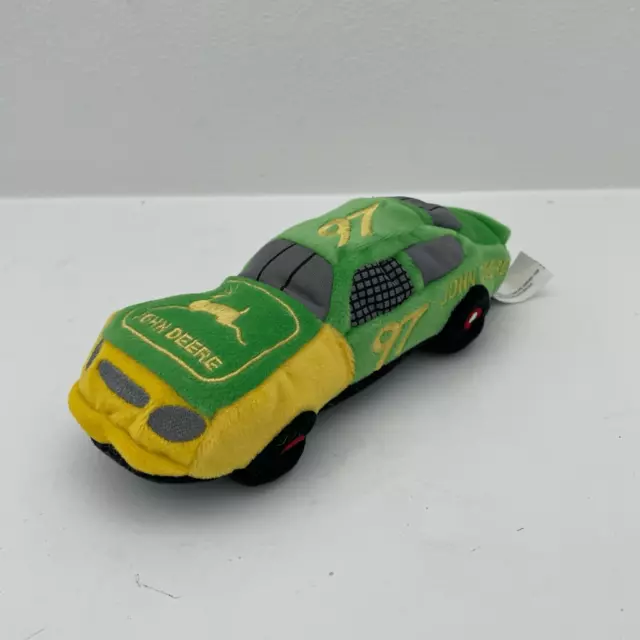 John Deere Green and Yellow Nascar Race Car Plush Beanie Toy
