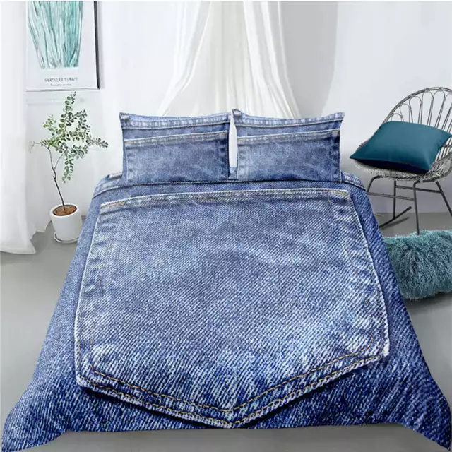 Wonderful Comfortable Denim 3D Quilt Duvet Doona Cover Set Pillow case Print