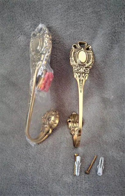 Vintage HB 3 Solid Brass Curtain Tie Backs Drape Hooks Wall Mount Germany NEW