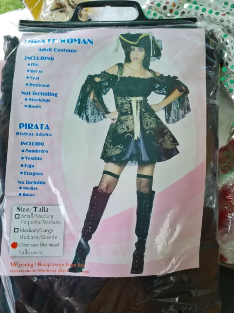 Deluxe Black Pirate Woman Fancy Dress Costume One Size Fits Most