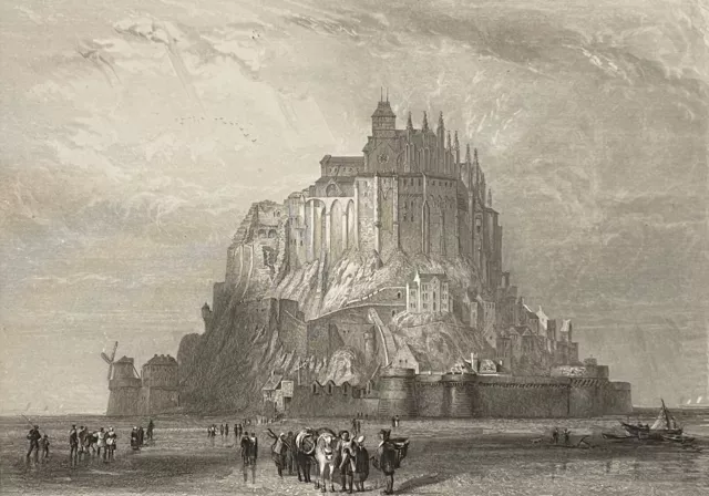 Mont Saint-Michel et son moulin Normandie gravure Rouargue 1838 Manche France