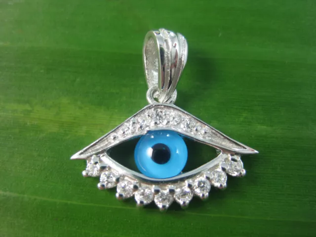 925 sterling silver white cz blue evil eye turkish protection small pendant