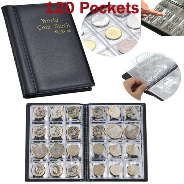 120 Pockets Coin Collecting Holder Album Coin Collection Book Supplies Black USA