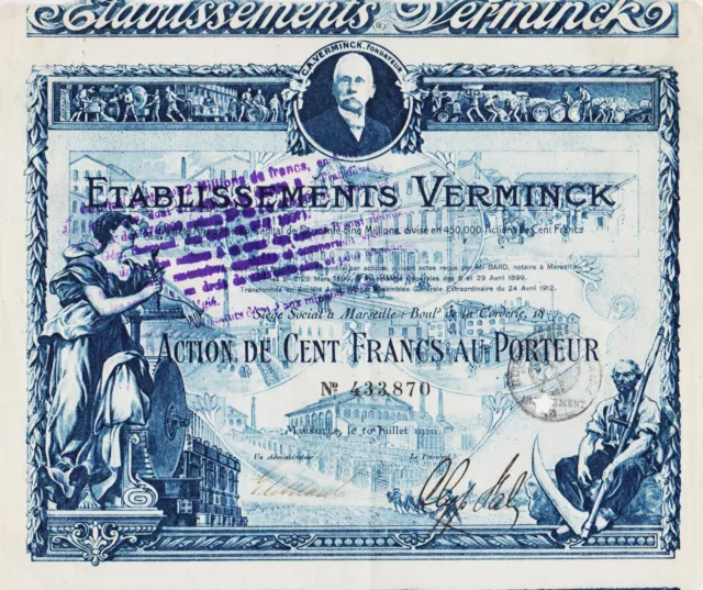 Etablissements Verminck - Action De 100 Francs 1920 - France