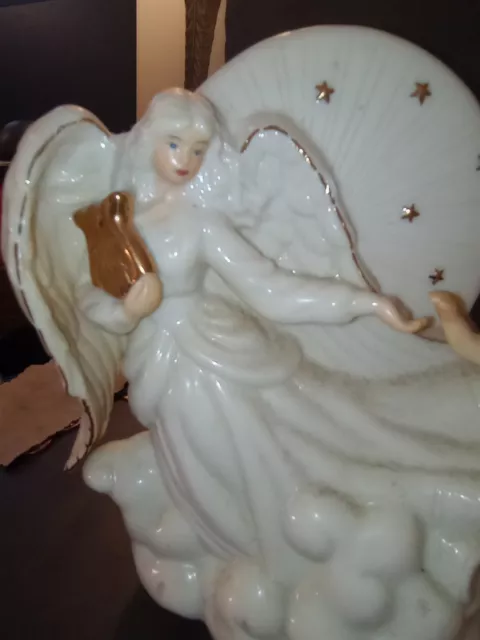 Vintage Ceramic Angel W/ Cherub Gold Accents - Christmas Holiday , No Light Inc