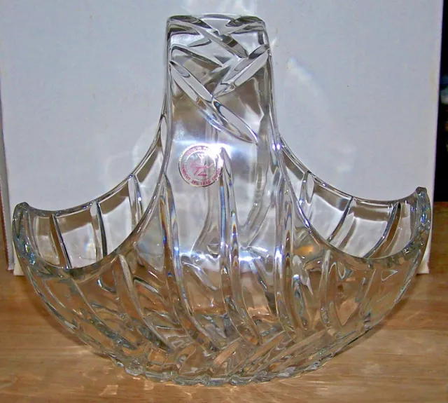 Vintage Heavy Large Lead Crystal Basket With Handle 7 Tall x 8.25