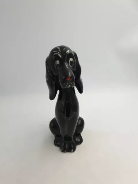 Retro Ceramic Black Sitting Dog Figurine Piggy Bank Hand Painted Gloss Finish