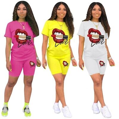 Summer Women Casual Two Piece Outfits Short Sleeve Crop Tops Shorts Set Jumpsuit