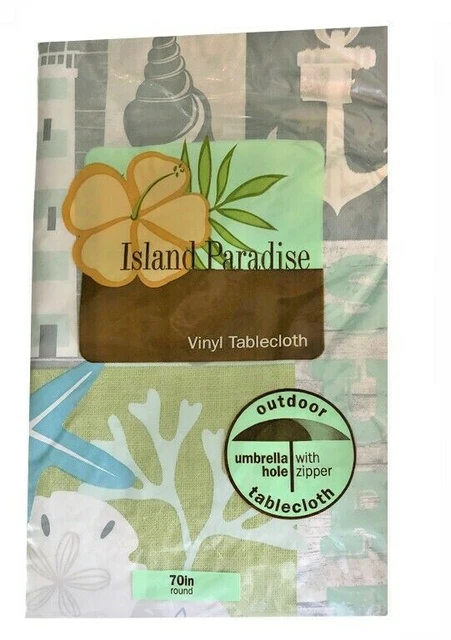 Tablecloth Vinyl Flannel Backed Anchor Zipper Umbrella Hole 70" Rd Beach Summer