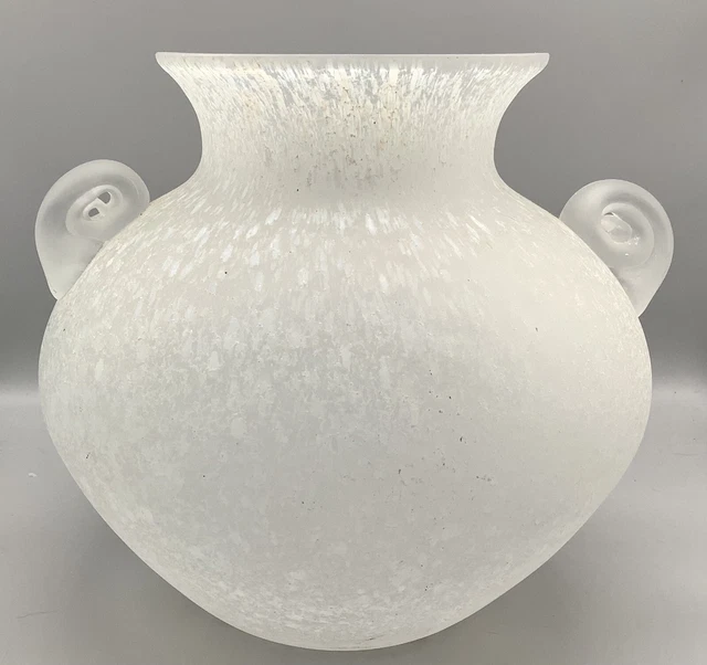VINTAGE 1950’S MURANO White Scavo Art Glass Vase With Handles 101.00