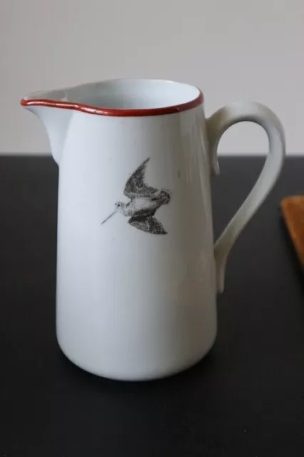 Pichet en porcelaine QUI A QUI décoré d'une becasse oiseau chasse GRANDE SOLOGNE