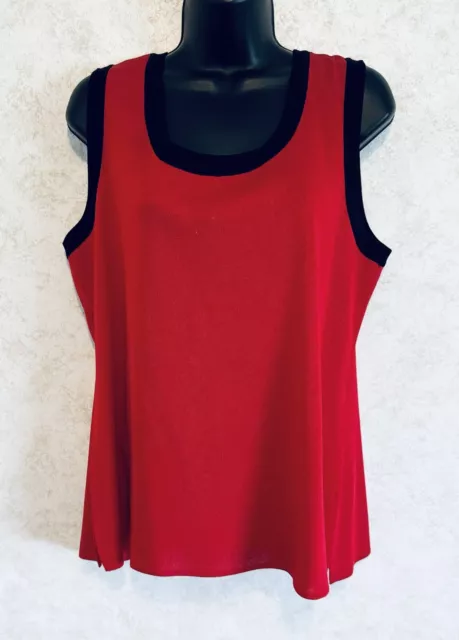 Exclusively Misook Womens Tank Top Size XL Red Black Trim Sleeveless Acrylic