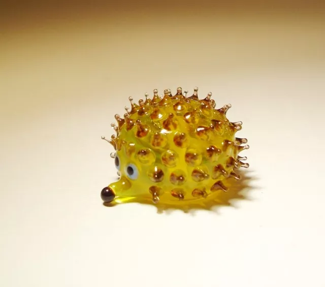 Blown Glass Art Animal Figurine Yellow HEDGEHOG with Brown Spines