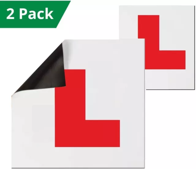 2 x Red Fully Magnetic Learner Driver L Plates for Learning Drivers Easy On Off