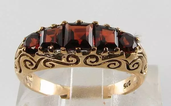 Lovely 9Ct Gold Aaa Madagascan Garnet Art Deco Ins Eternity Ring Free Resize