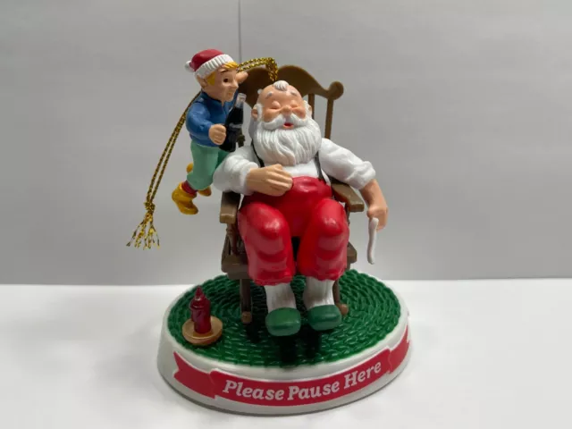 Vintage Coca Cola Santa "Please Pause Here" Christmas Ornament *Battery Operated