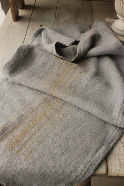 Dyed Grain Sack Linen caramel striped Fabric Gray Blue bag pillow sack Feedsack