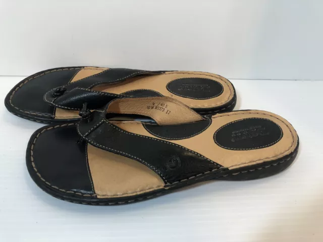 Born Women's Thong Slide Sandal Size 9 Black Leather Comfy Opanka Flip Flop EUC 2
