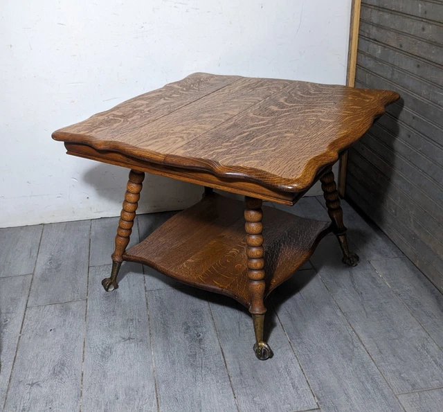 Antique Victorian Quartersawn Tiger Oak Wood Parlor Table Glass Ball & Claw Feet Antique Victorian Quartersawn Tiger Oak Wood Parlor Table Glass Ball & Claw Feet