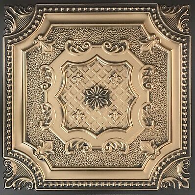 # 258 (Lot of 10) Antique Gold PVC Decorative Ceiling Tile Panels Grid / Glue Up