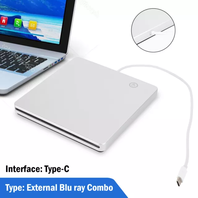 Type-C External Portable Blu ray Drive DVD Combo Player Reader pour Win10 Mac