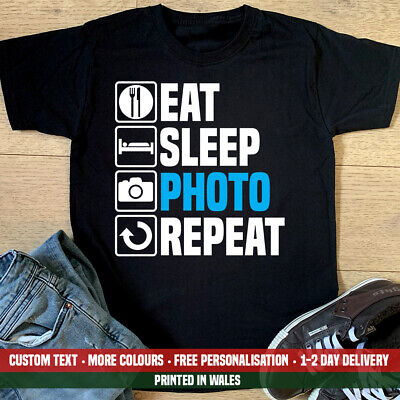 EAT Sleep Foto T shirt Divertente Macchina Fotografica Fotografia Compleanno Regalo Di Natale PAPA 'Top