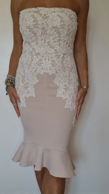 Lipsy crochet lace pencil dress best sale with flippy hem in red