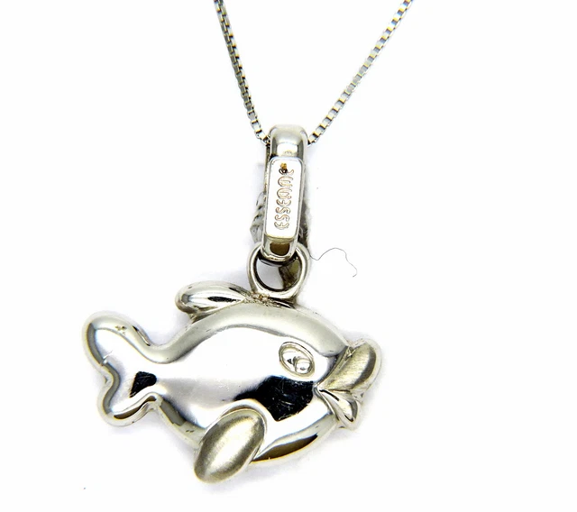 Collier Vénitien en or Blanc 18KT avec Pendentif Poisson Petit Poisson Poli
