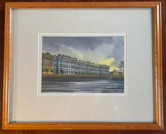 Vtg 1993 Original Watercolor Painting Signed St Petersburg Winter Palace Russian