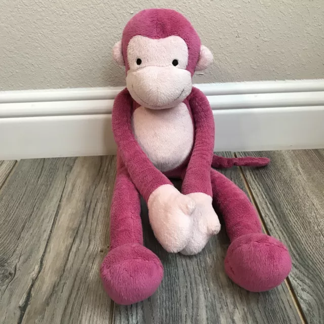 Lambs & Ivy Pink Monkey Plush 19” Animal Hanging Hook & Loop Clasping Hands