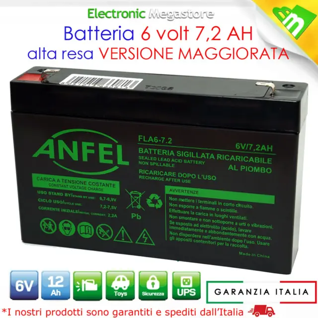 Batteria Ermetica Al Piombo 6V 7Ah Giocattoli Auto Macchinina Moto Peg Perego