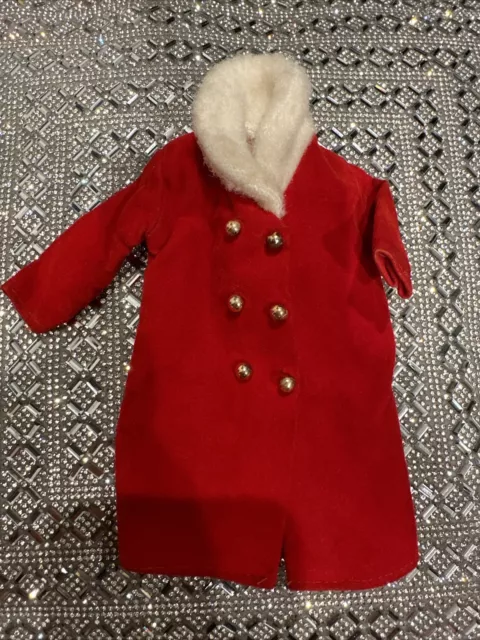 Vintage Barbie Doll Clone Premier Red Velvet Fur Coat  1960s Hong Kong