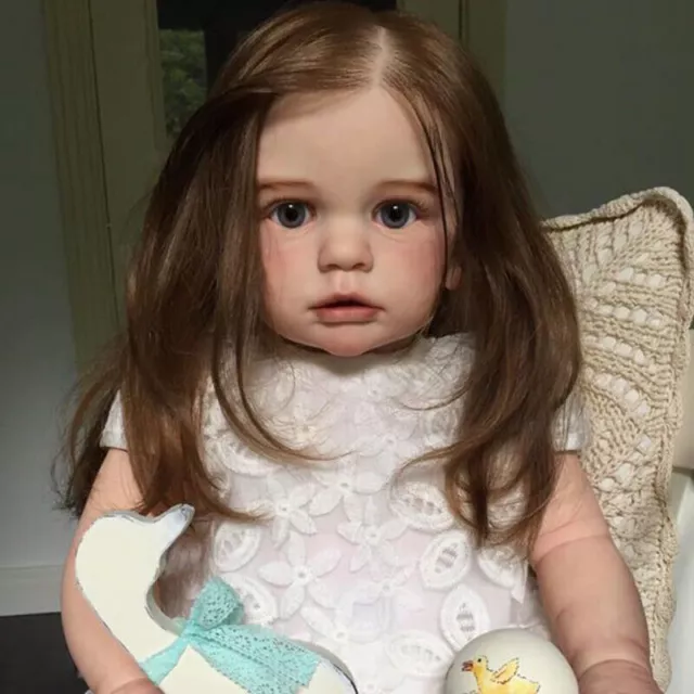 Pretty Girl Doll 24" Reborn Baby Doll Lifelike Toddler Handmade Long Hair Gift