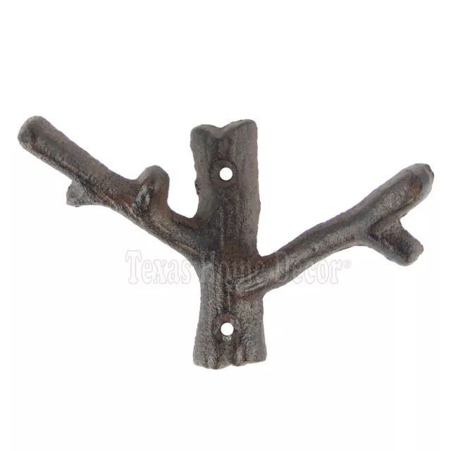 Tree Branch Double Wall Hook Cast Iron Towel Coat Hat Hanger Rustic Brown