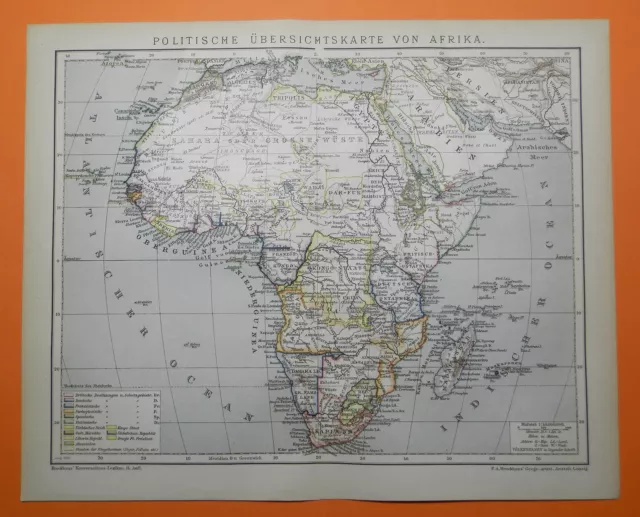 AFRIKA  POLITISCHE ÜBERSICHT  KOLONIEN Besitzungen Schutzgebiete Landkarte 1892