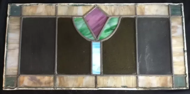 Antique Leaded Stained Glass Craftsman Bungalow Transom Window 26”x13” No Frame