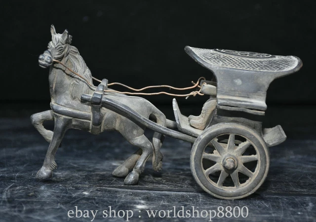 15CM China collect horse car people antique pull cart carriage copper sculpture