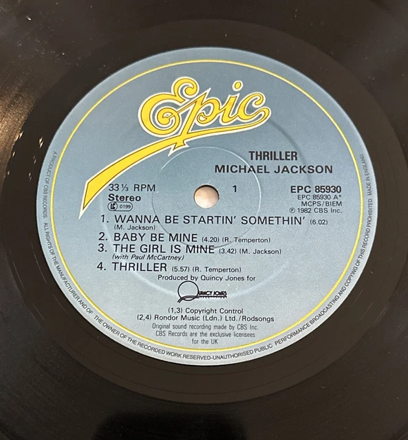LP VINYLE MICHAEL Jackson Thriller 12" G/f 1982 EPC 85930 + paroles intérieures EX / VG+ EUR 19