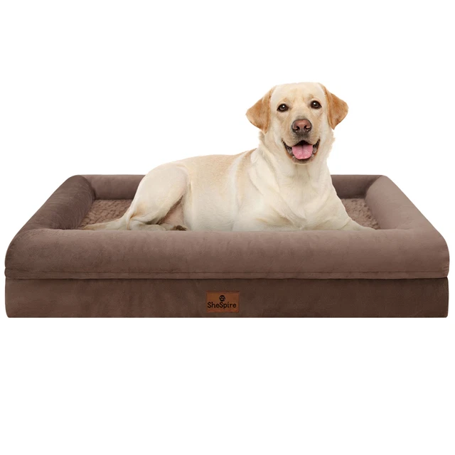 Brown Plush Orthopedic XX-Large Dog Bed Memory Foam Bolster Pet Sofa with Cover