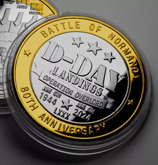 D-DAY LANDINGS 80th Anniversary Silver & 24ct Gold Commemorative Coin. WW2