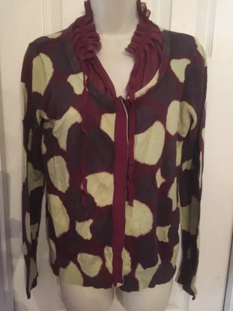 Simply Vera Wang Womens Cotton Rayon Abstract Ruffle Maroon Cardigan Sweater L