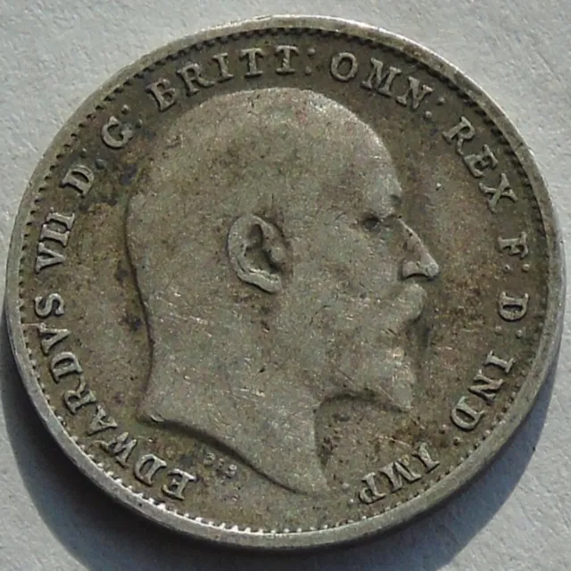 1906, King Edward VII Bare Head Silver Threepence, Very Good Detail, S3984