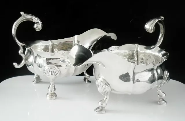 Pair Antique Sterling Silver Sauce Boats, John Pollock, London 1742