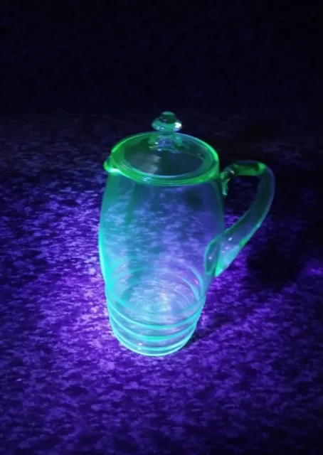 Large Green Depression Uranium Glass Pitcher for Lemonade With Lid