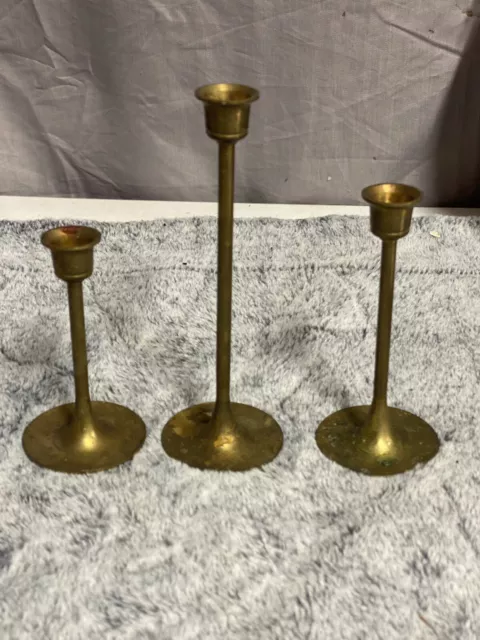 Set of 3 Vintage Brass Candle holders - Made in Taiwan