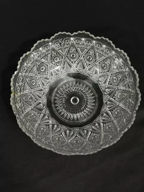 Vtg Saw Tooth Rim Crystal Pressed Crystal Salad Bowl Hobstar Dot Diamond Pattern 2