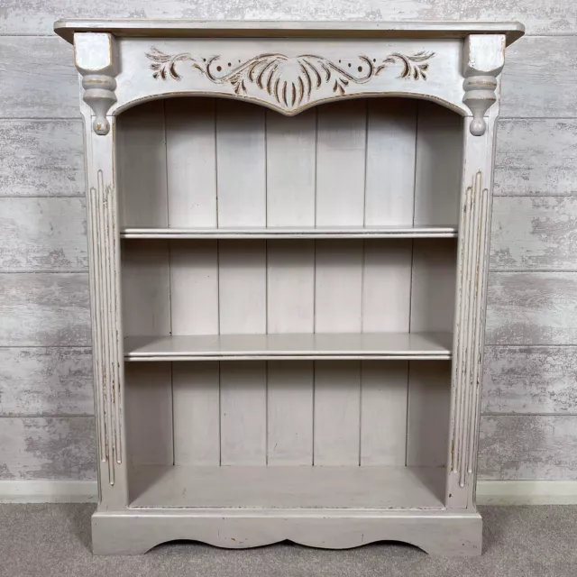 Charming Country Dove Grey Distressed Painted Solid Wood 3 Shelf Bookshelf