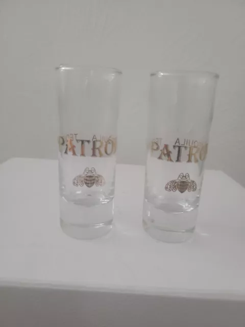 Patron Tequila Tall Shot Honey Bee Set/2 Collectible 4" Gold Patron Logo