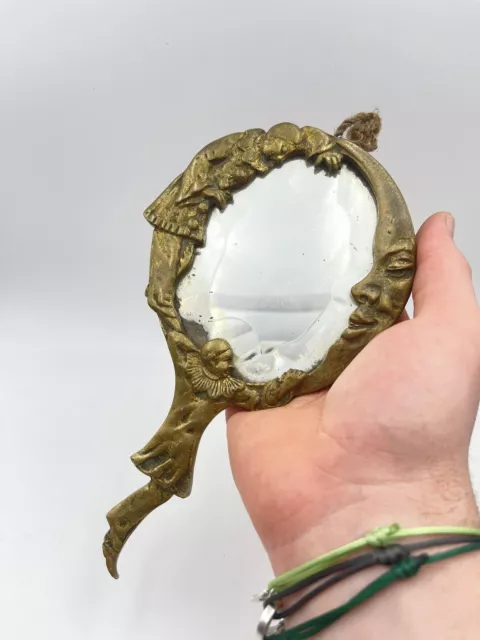 Miroir Art Nouveau Français Bronze Au Claire de la Lune Pierrot Miroir à Main