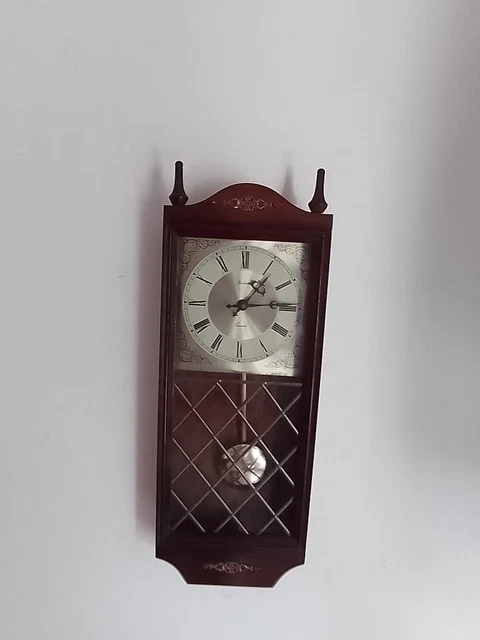 Vintage Quartz wooden Wall Clock with pendulum by Spectrum Wood Rectangular